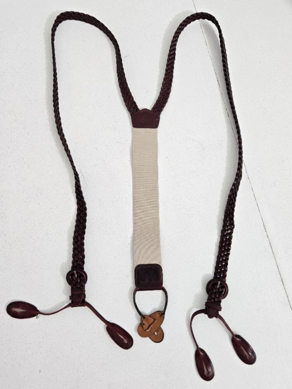 Torino Leather Braided Suspenders Braces Adjustable Buckle Strap Button On Event